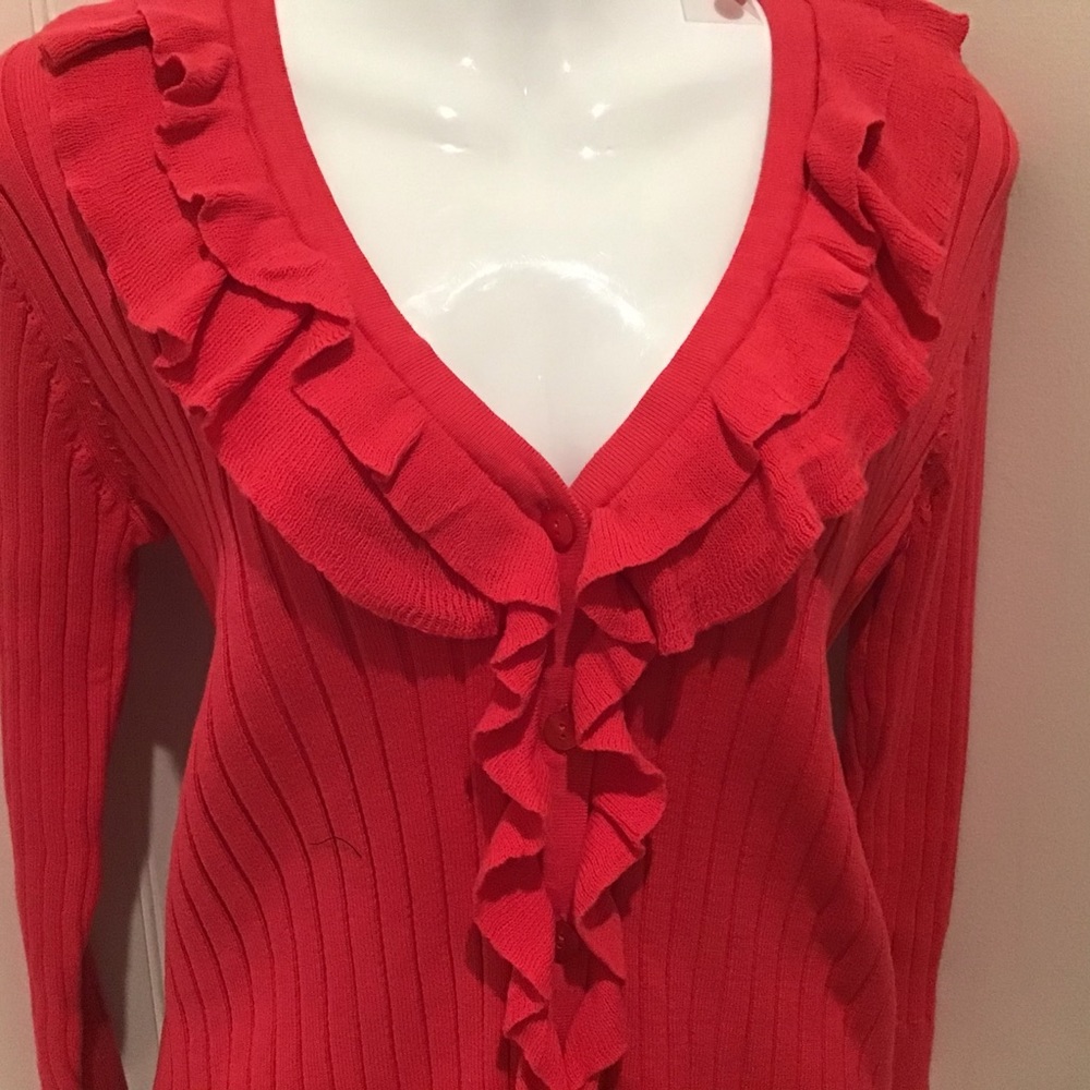 Sweater, Medium, Red, Ruffle front NWT $68.00 by Van Heusen